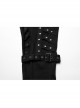 Black Stretch Denim Patchwork Mesh Front Metal Rivet Embellished Punk Style Hollow Leggings