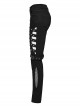 Black Stretch Denim Patchwork Mesh Front Metal Rivet Embellished Punk Style Hollow Leggings