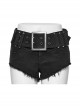 Sexy Black Stretch Denim Wide Brim Japanese Button Punk Style Hot Shorts