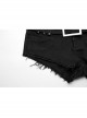 Sexy Black Stretch Denim Wide Brim Japanese Button Punk Style Hot Shorts
