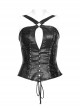 Black Elastic Twill Taped Mesh Front Chest With Asymmetrical Split Straps And Punk Style Sexy Vest
