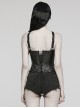 Black Elastic Twill Taped Mesh Front Chest With Asymmetrical Split Straps And Punk Style Sexy Vest