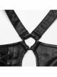 Black Elastic Twill Taped Mesh Front Chest With Asymmetrical Split Straps And Punk Style Sexy Vest