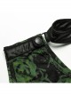 Sexy Asymmetrical Off Shoulder Black And Green Printed Mesh Stitching With Taped Adjustable Collar Punk Style Sleeveless Vest