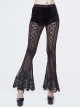 Stretch Mesh Lace-Up Lace Bottom Black Gothic Horn Leggings Pants