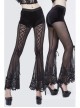 Stretch Mesh Lace-Up Lace Bottom Black Gothic Horn Leggings Pants
