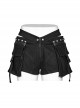 Detachable Black Stretch Denim Slip Pocket Punk Style Low Rise Performance Shorts