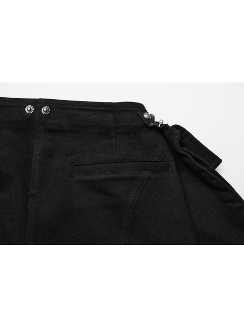 Detachable Black Stretch Denim Slip Pocket Punk Style Low Rise Performance Shorts