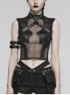 Sexy Black Stretch Knit Patchwork Mesh With Eyelet Tabs On The Front Punk Style See Through Vest
