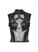 Sexy Black Stretch Knit Patchwork Mesh With Eyelet Tabs On The Front Punk Style See Through Vest