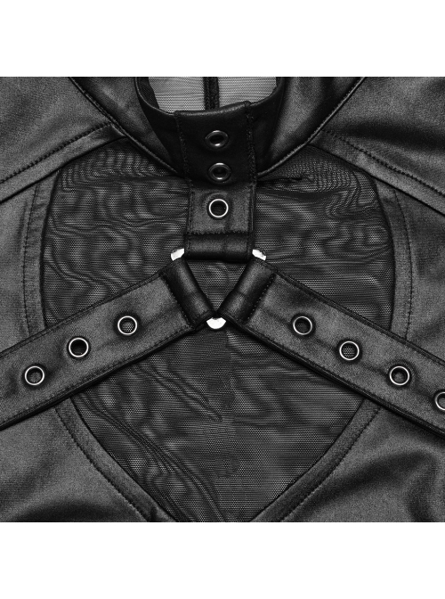 Sexy Black Stretch Knit Patchwork Mesh With Eyelet Tabs On The Front Punk Style See Through Vest