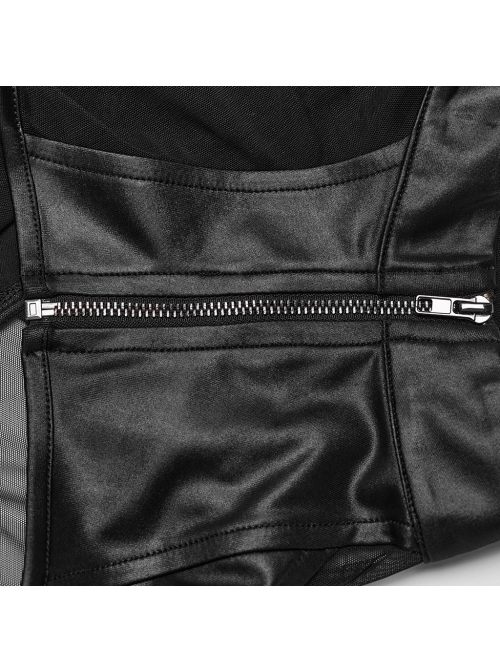 Sexy Black Stretch Knit Patchwork Mesh With Eyelet Tabs On The Front Punk Style See Through Vest
