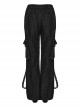 Handsome Black Knitted Loose Trousers With Movable Eyelet Webbing On Both Sides And Punk Style Leggings
