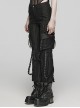 Handsome Black Knitted Loose Trousers With Movable Eyelet Webbing On Both Sides And Punk Style Leggings