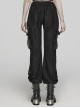 Handsome Black Knitted Loose Trousers With Movable Eyelet Webbing On Both Sides And Punk Style Leggings