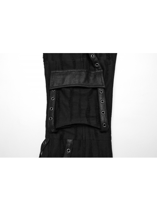 Handsome Black Knitted Loose Trousers With Movable Eyelet Webbing On Both Sides And Punk Style Leggings