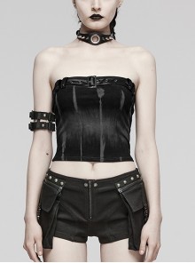 Sexy Black And Gray Simple Elastic Thread Print Adjustable Bust Strap Gothic Corset