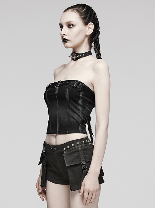 Sexy Black And Gray Simple Elastic Thread Print Adjustable Bust Strap Gothic Corset