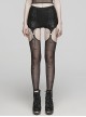 Sexy Black Suspender Stretch Mesh Front Delicate String Gothic Leggings