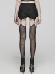 Sexy Black Suspender Stretch Mesh Front Delicate String Gothic Leggings