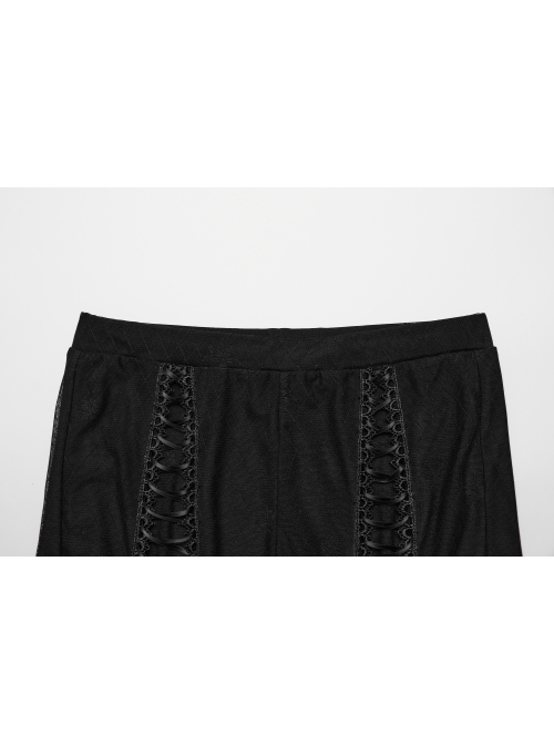 Sexy Black Suspender Stretch Mesh Front Delicate String Gothic Leggings