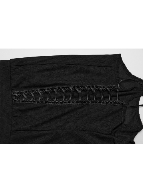 Sexy Black Suspender Stretch Mesh Front Delicate String Gothic Leggings