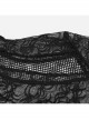 Black Cobweb Spliced Rhombus Mesh Front With Irregular Segmentation Punk Style See Through Long Sleeved T-Shirt