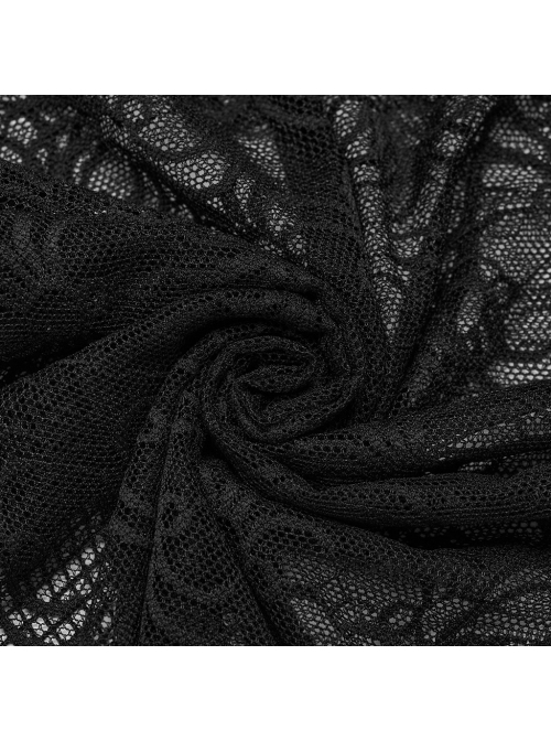 Black Cobweb Spliced Rhombus Mesh Front With Irregular Segmentation Punk Style See Through Long Sleeved T-Shirt