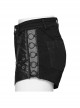 Simple Black Stretch Denim Patchwork Woven Taped Front Panel With Cross Eyelet Decoration Punk Style Shorts