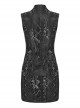 Black Stretch Snake Print Taped Patchwork Mesh Cut Out Metal Rings On The Front Punk Style Sleeveless Dress
