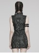 Black Stretch Snake Print Taped Patchwork Mesh Cut Out Metal Rings On The Front Punk Style Sleeveless Dress