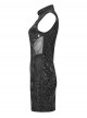 Black Stretch Snake Print Taped Patchwork Mesh Cut Out Metal Rings On The Front Punk Style Sleeveless Dress