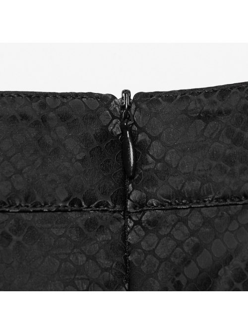 Black Elastic Snake Print Taped Patchwork Mesh With Front Hollow Metal Ring Decoration Punk Vest