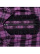 Black And Purple Plaid Front Chest Lapel Lace Decoration Punk Style Hollow Short Sleeved Shirt