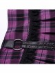 Sexy Black And Purple Plaid Spliced Taped Mesh Front And Back Metal Ring Link Leather Tabs Decorated Punk Style Mini Pleated Skirt