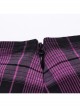 Sexy Black And Purple Plaid Spliced Taped Mesh Front And Back Metal Ring Link Leather Tabs Decorated Punk Style Mini Pleated Skirt