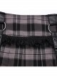 Sexy Black And Pink Plaid Spliced Taped Mesh Front And Back Metal Ring Link Leather Tabs Decorated Punk Style Mini Pleated Skirt