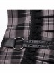 Sexy Black And Pink Plaid Spliced Taped Mesh Front And Back Metal Ring Link Leather Tabs Decorated Punk Style Mini Pleated Skirt