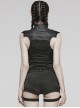Black Stretch Knitted Stitching And Taped Exaggerated Hollow Bat Wings Punk Style Handsome Sleeveless Vest