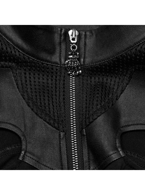 Black Stretch Knitted Stitching And Taped Exaggerated Hollow Bat Wings Punk Style Handsome Sleeveless Vest
