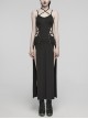 Sexy Slit Black Stretch Knitted Waist Hollow Punk Style Suspender Dress