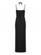 Sexy Slit Black Stretch Knitted Waist Hollow Punk Style Suspender Dress