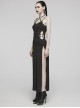 Sexy Slit Black Stretch Knitted Waist Hollow Punk Style Suspender Dress