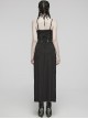 Sexy Slit Black Stretch Knitted Waist Hollow Punk Style Suspender Dress