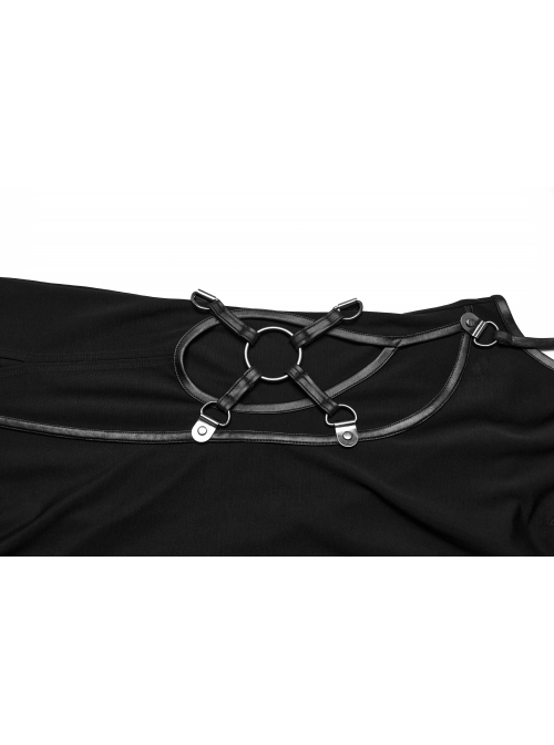 Sexy Slit Black Stretch Knitted Waist Hollow Punk Style Suspender Dress