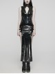 Sexy Slit Black Stretch Pu Leather With Wild Zipper Decoration In The Back Punk Style Sleeveless Dress