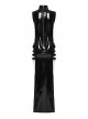 Sexy Slit Black Stretch Pu Leather With Wild Zipper Decoration In The Back Punk Style Sleeveless Dress