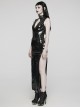 Sexy Slit Black Stretch Pu Leather With Wild Zipper Decoration In The Back Punk Style Sleeveless Dress