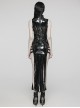 Sexy Slit Black Stretch Pu Leather With Wild Zipper Decoration In The Back Punk Style Sleeveless Dress