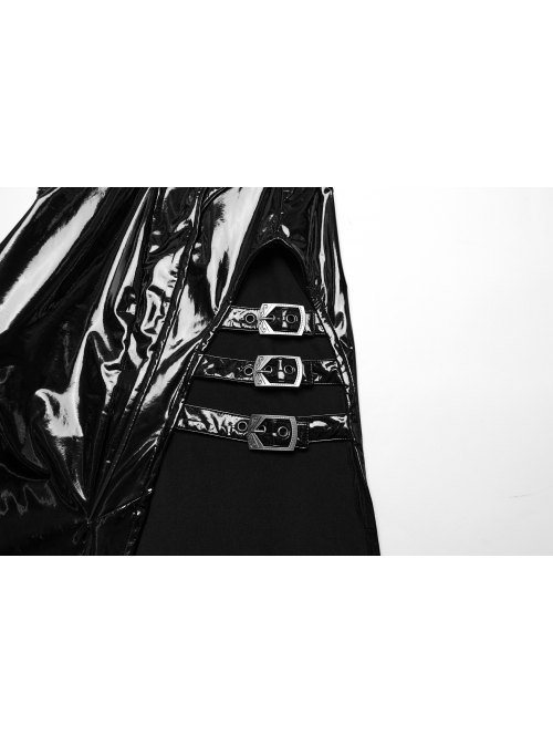 Sexy Slit Black Stretch Pu Leather With Wild Zipper Decoration In The Back Punk Style Sleeveless Dress